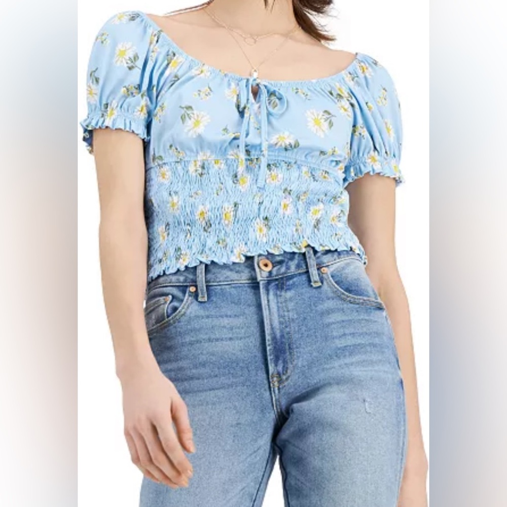 Floral Blue Smocked Women's Top